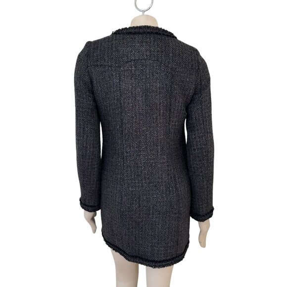 ZARA Wool Blend Fringe Trim Metallic Weave Long Tweed Blazer Jacket SZ S - Picture 6 of 10